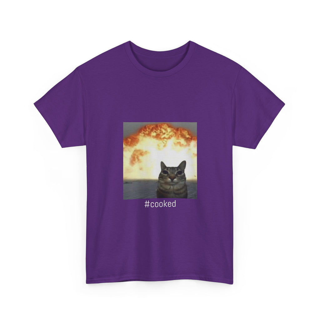 T-Shirt — #cooked Cat Meme Tee (Apocalyptic Cat Graphic)