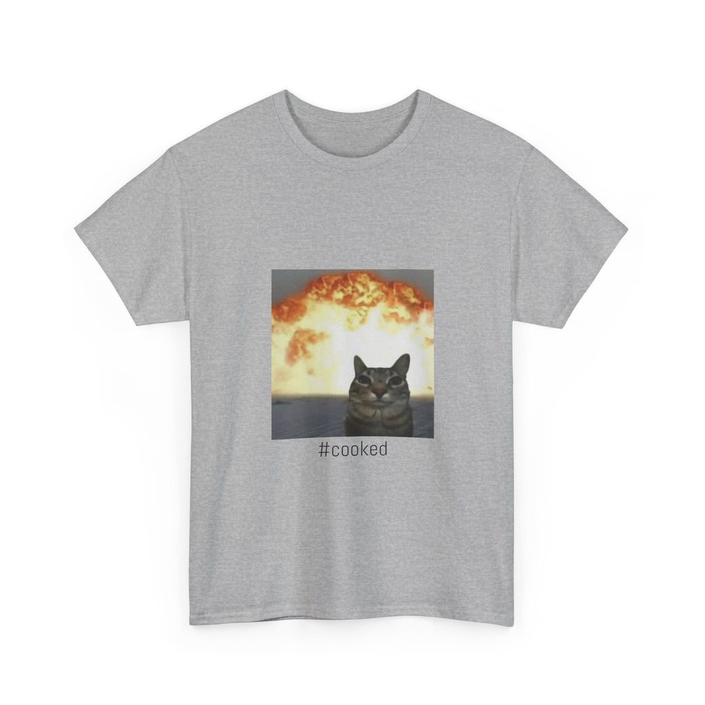 T-Shirt — #cooked Cat Meme Tee (Apocalyptic Cat Graphic)