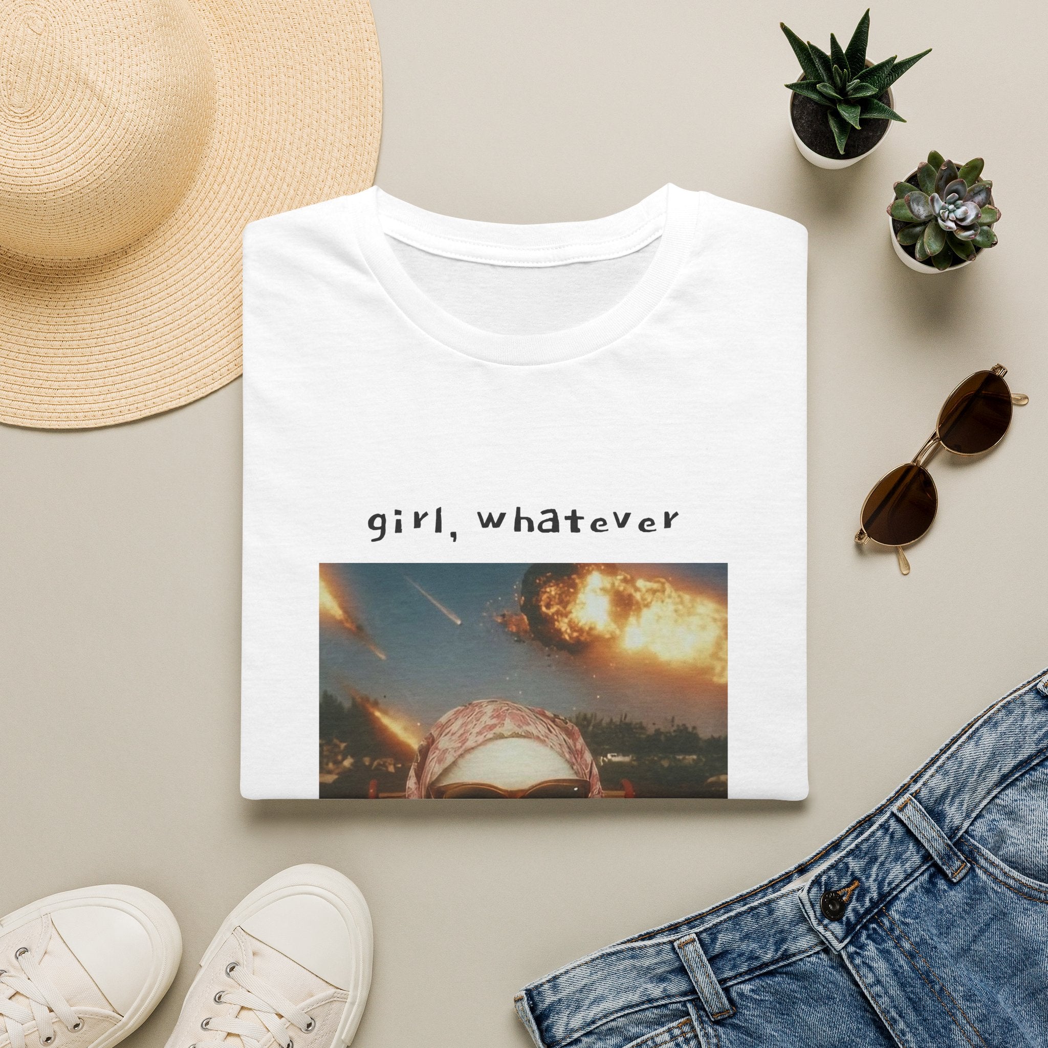 T-Shirt — 'girl, whatever' Cat Photo Tee | Funny Retro Sunset Graphic