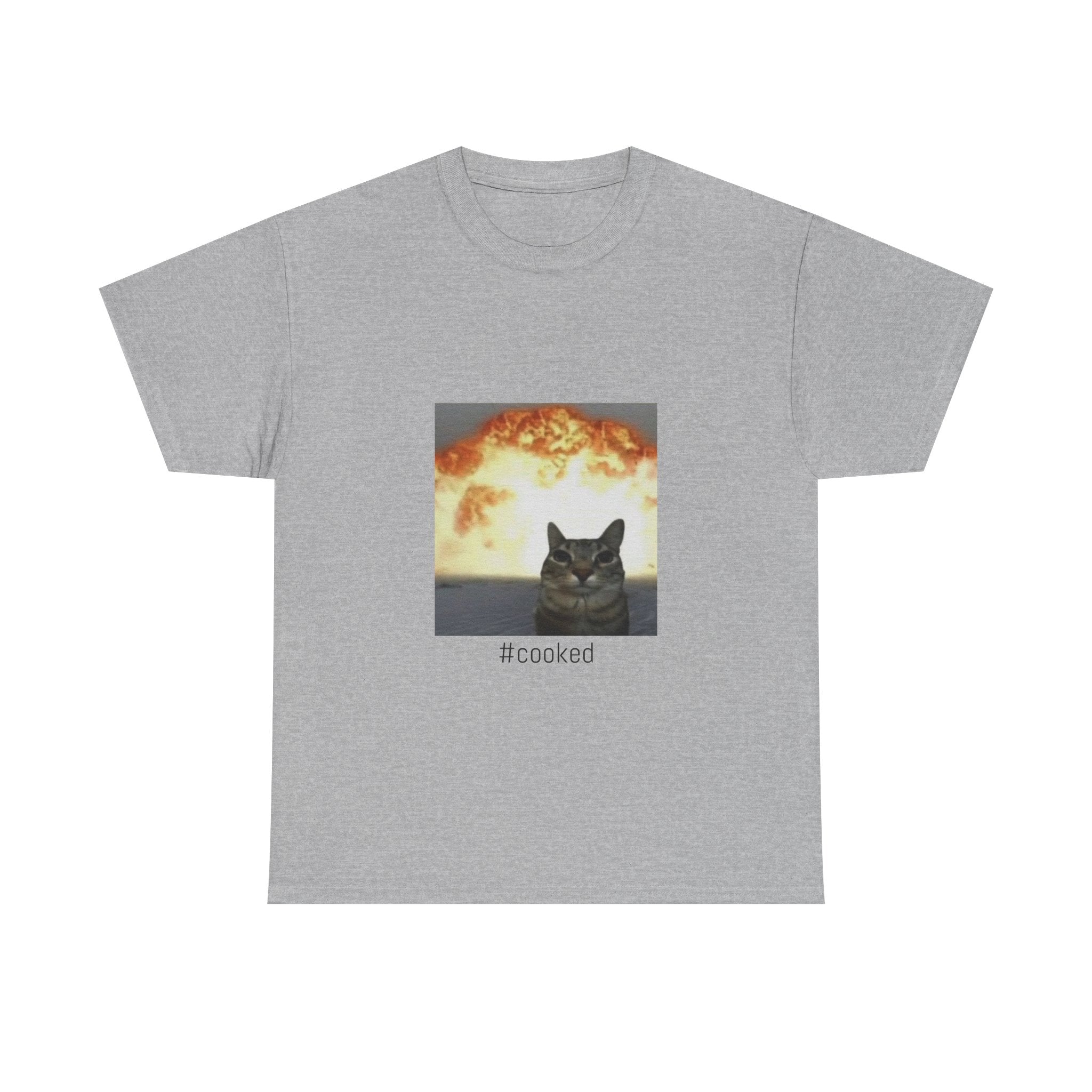 T-Shirt — #cooked Cat Meme Tee (Apocalyptic Cat Graphic)