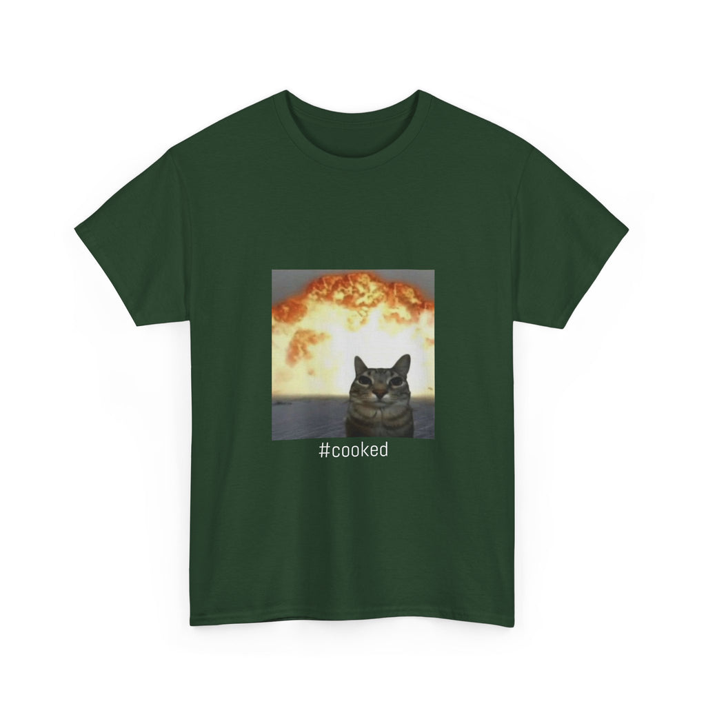 T-Shirt — #cooked Cat Meme Tee (Apocalyptic Cat Graphic)