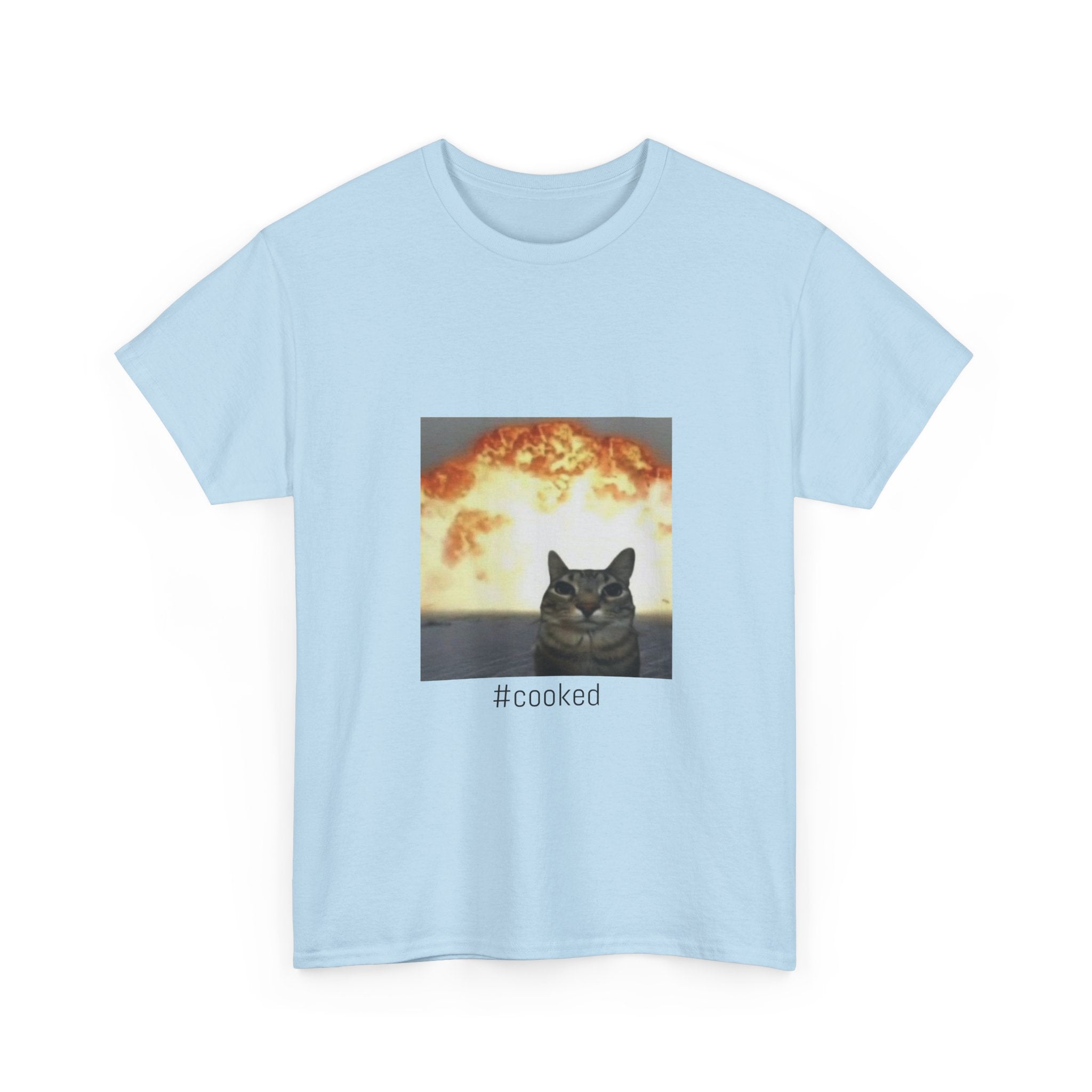T-Shirt — #cooked Cat Meme Tee (Apocalyptic Cat Graphic)