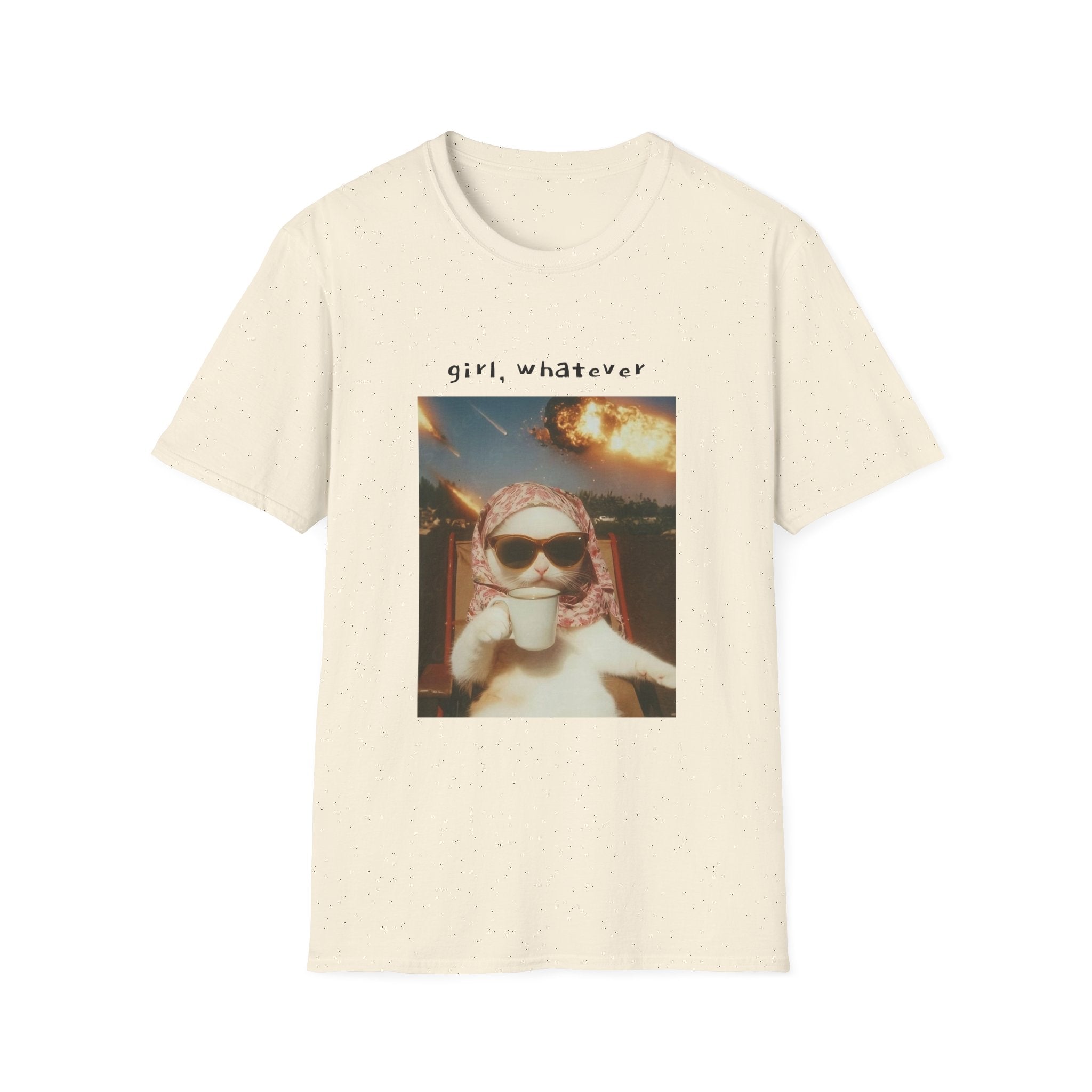 T-Shirt — 'girl, whatever' Cat Photo Tee | Funny Retro Sunset Graphic