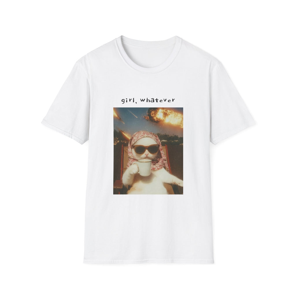 T-Shirt — 'girl, whatever' Cat Photo Tee | Funny Retro Sunset Graphic