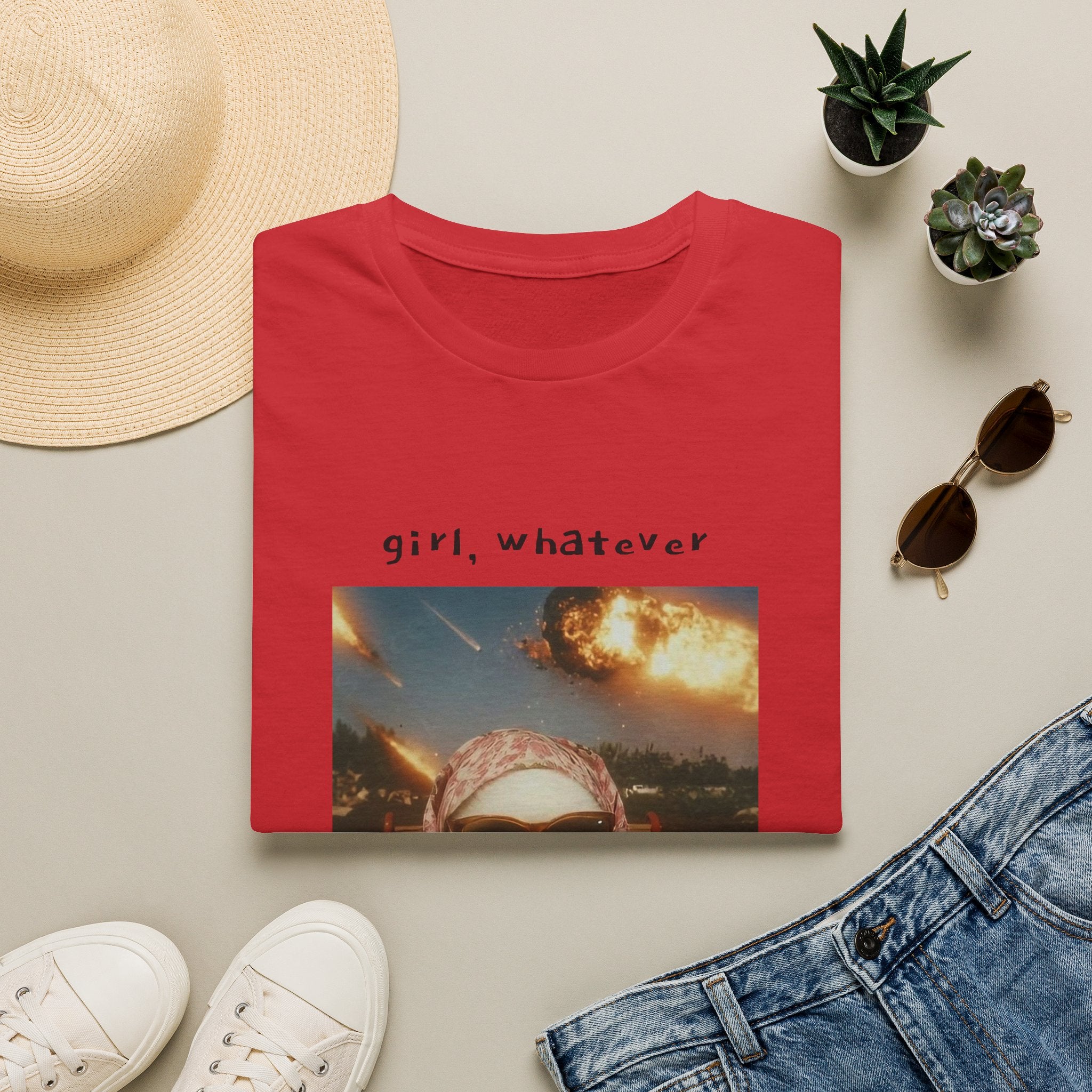 T-Shirt — 'girl, whatever' Cat Photo Tee | Funny Retro Sunset Graphic