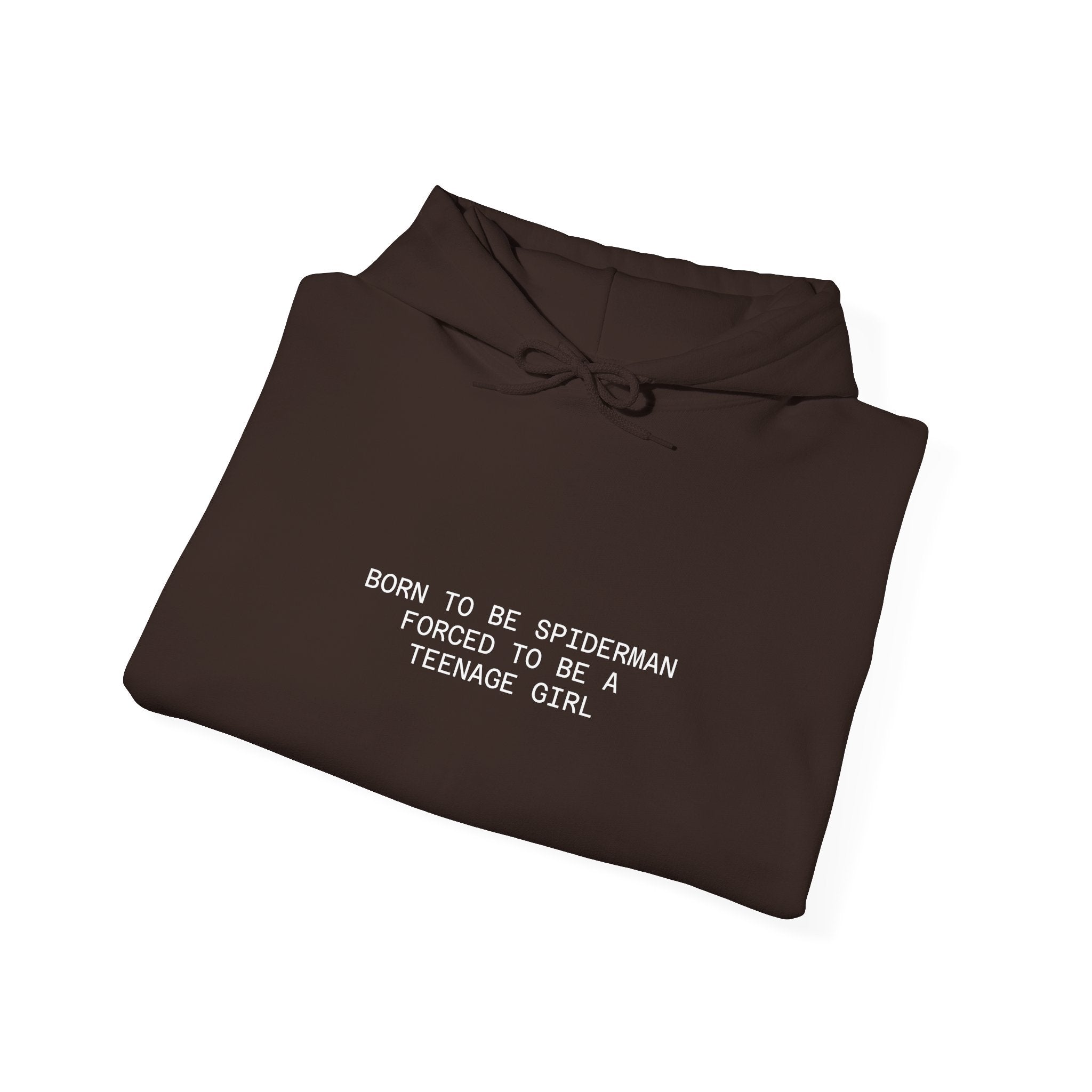 Hoodie – "Born to be Spiderman, Forced to be a Teenage Girl" Minimal Graphic Hoodie