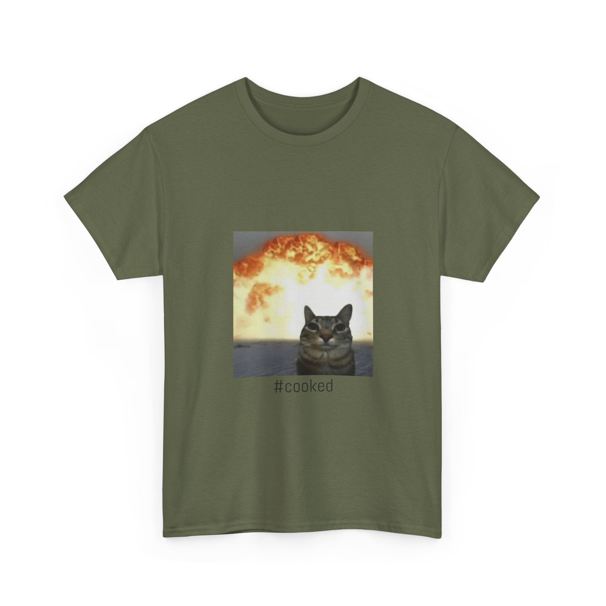 T-Shirt — #cooked Cat Meme Tee (Apocalyptic Cat Graphic)
