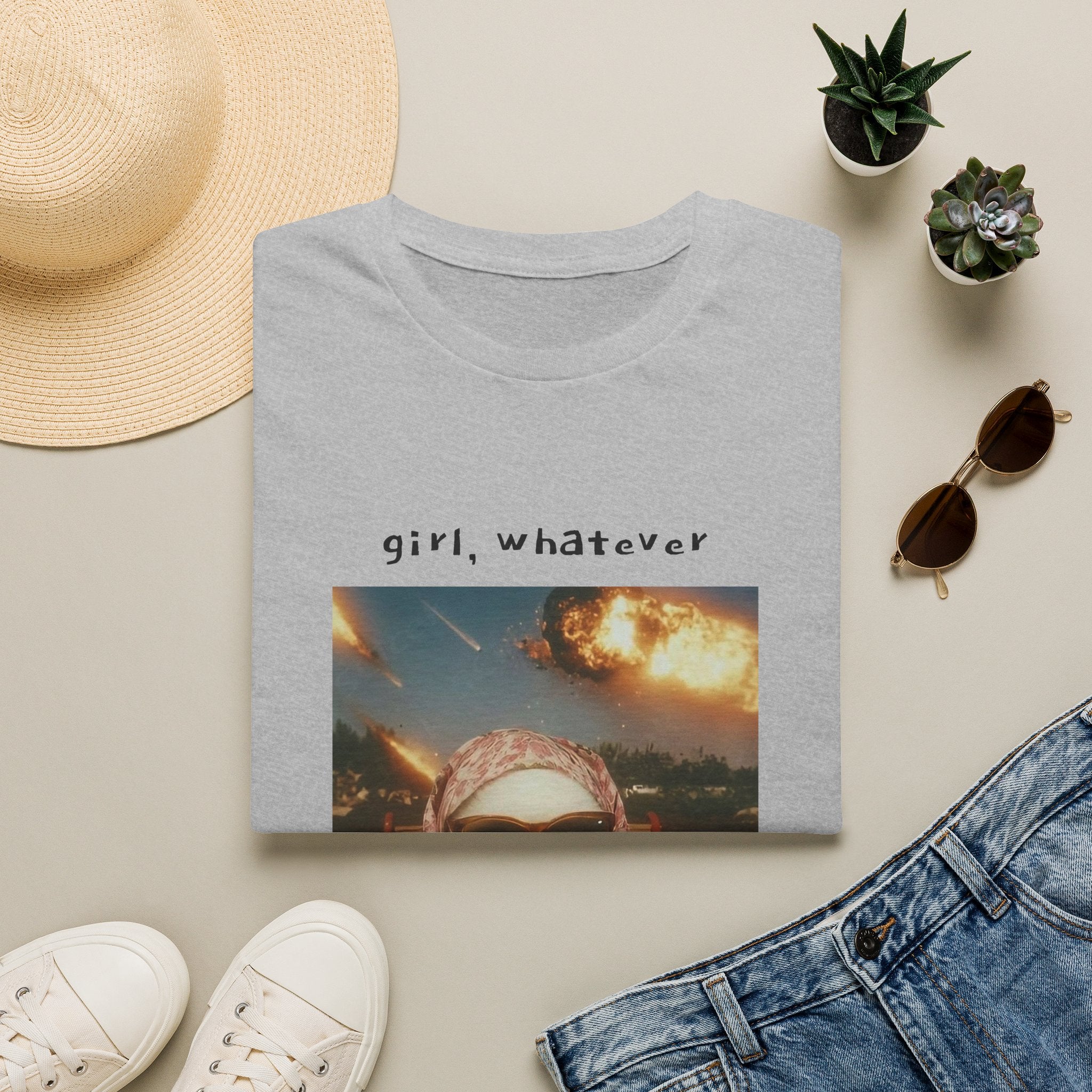 T-Shirt — 'girl, whatever' Cat Photo Tee | Funny Retro Sunset Graphic