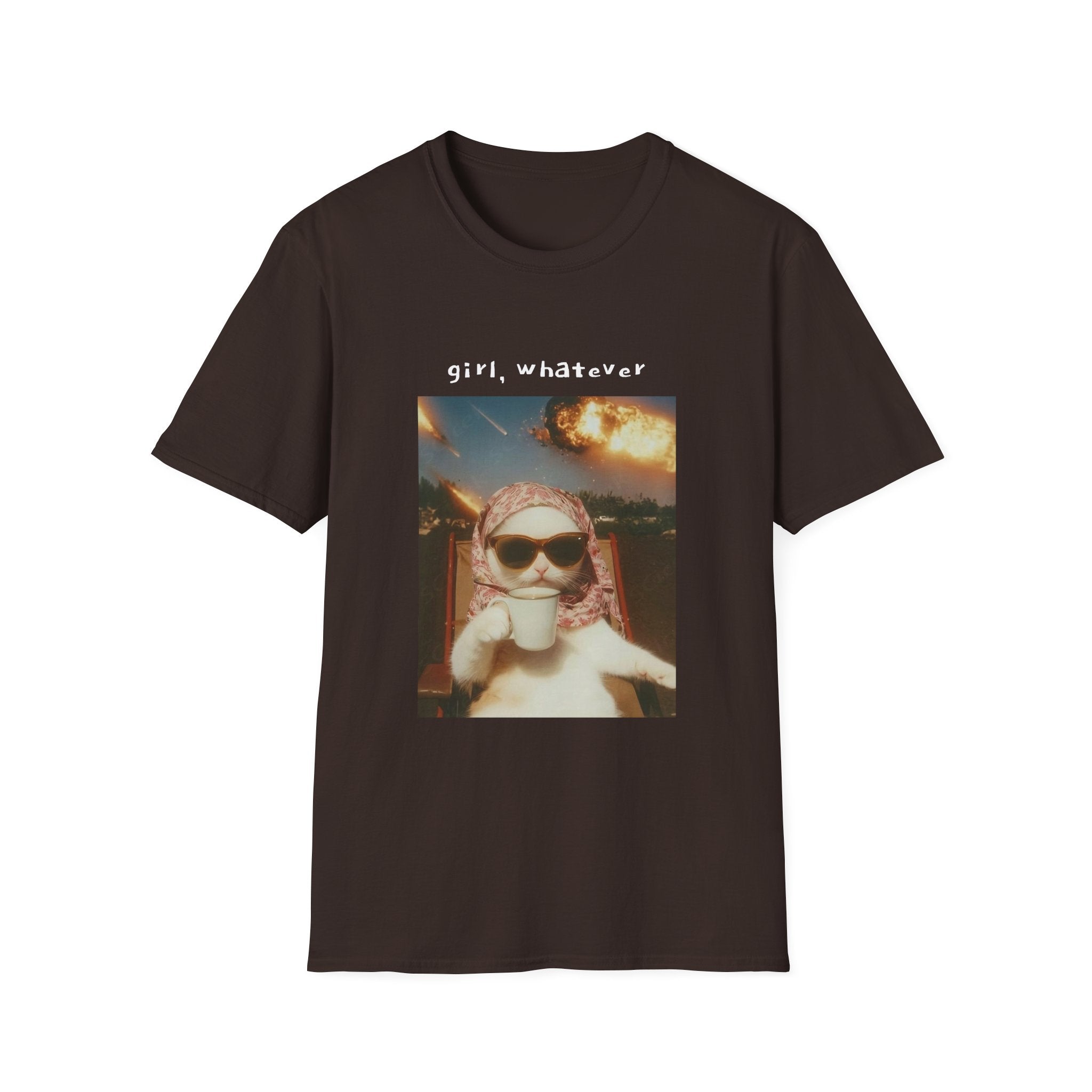 T-Shirt — 'girl, whatever' Cat Photo Tee | Funny Retro Sunset Graphic
