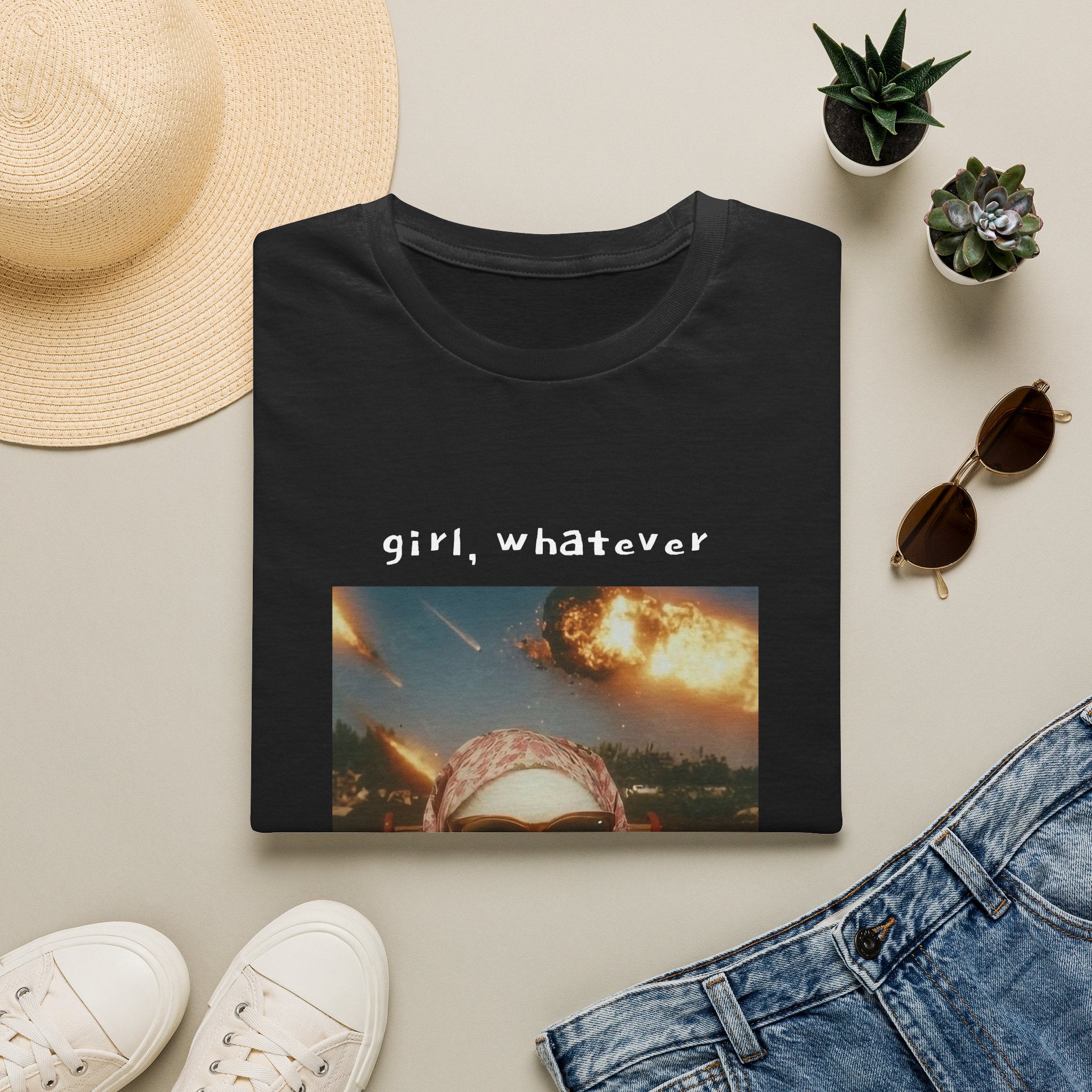 T-Shirt — 'girl, whatever' Cat Photo Tee | Funny Retro Sunset Graphic