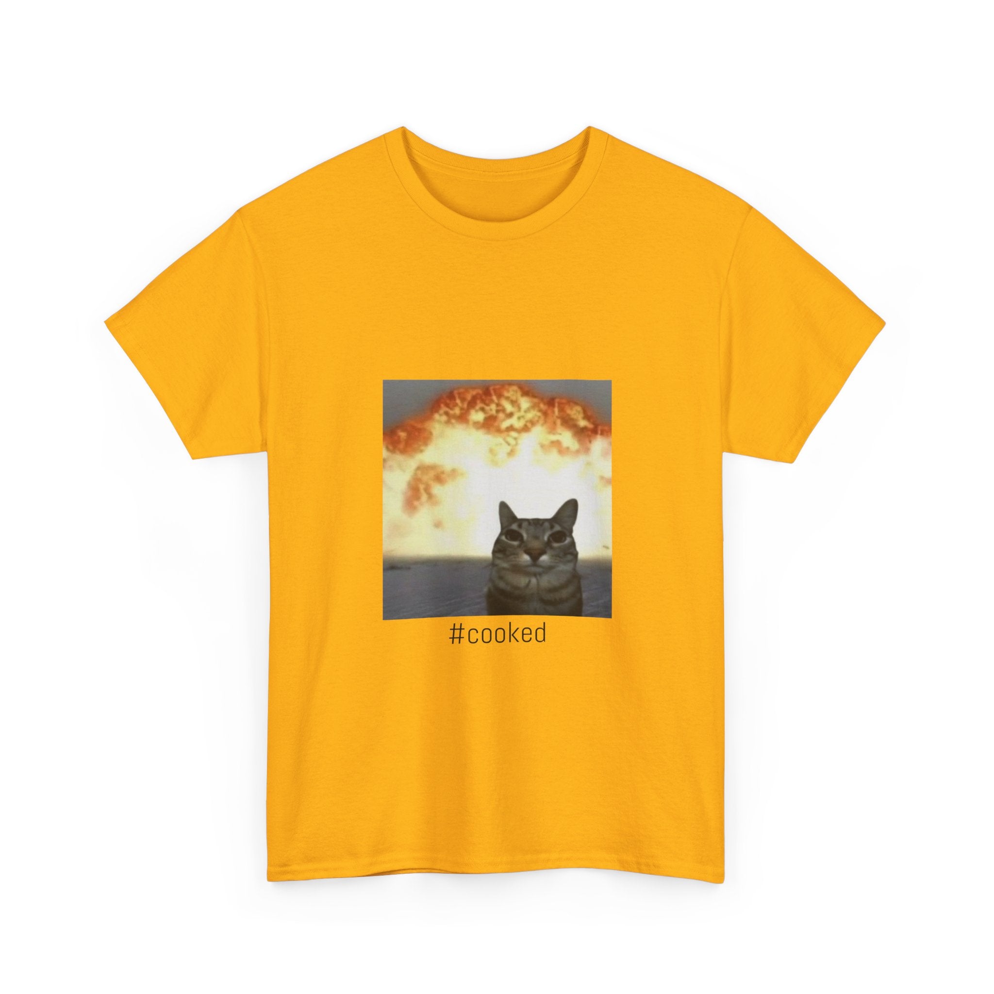 T-Shirt — #cooked Cat Meme Tee (Apocalyptic Cat Graphic)