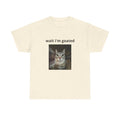 Cat Meme T‑Shirt – “wait i’m goated” Funny Cat Photo Tee